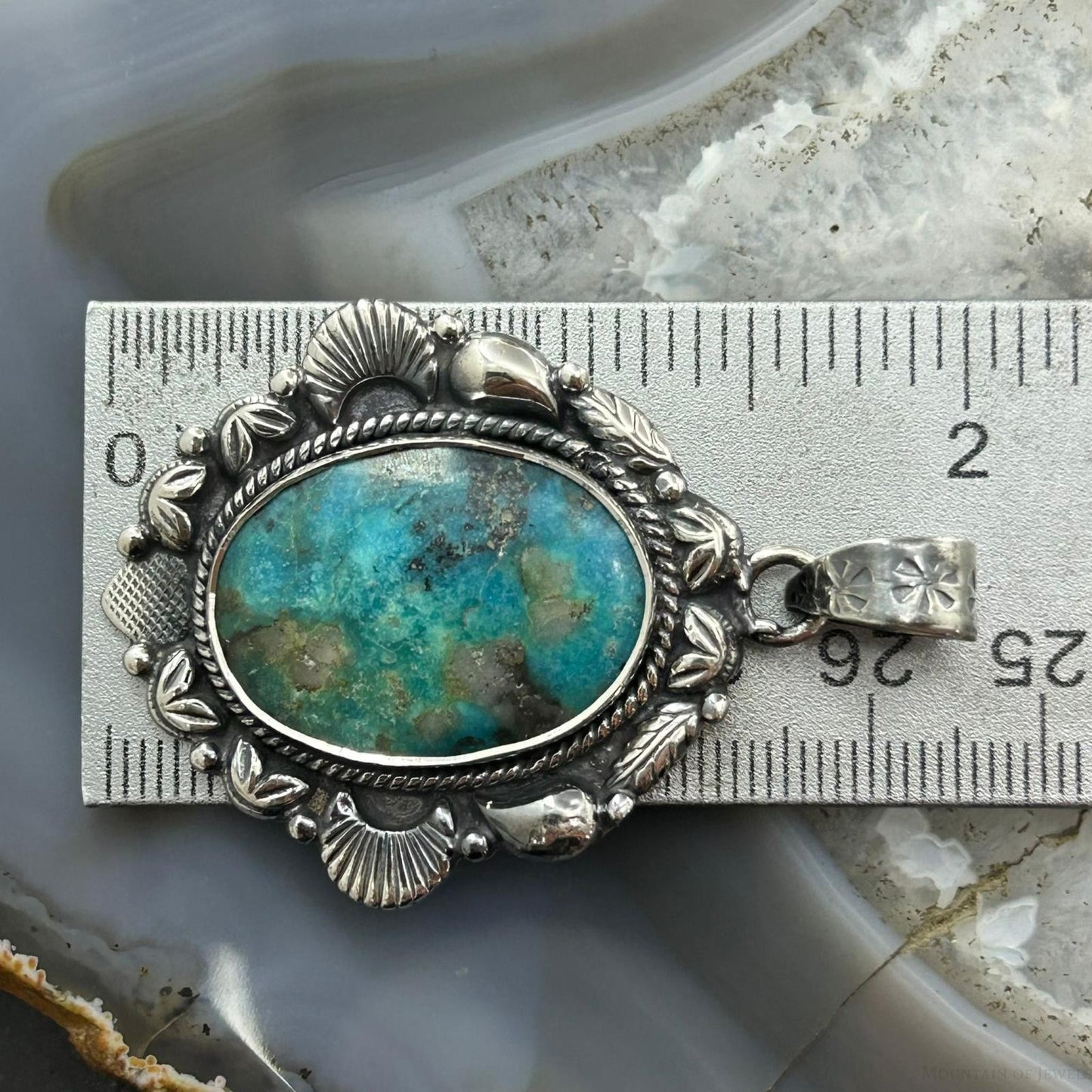 Sterling Silver Southwestern Style Oval Turquoise Decorated Pendant For Women #7