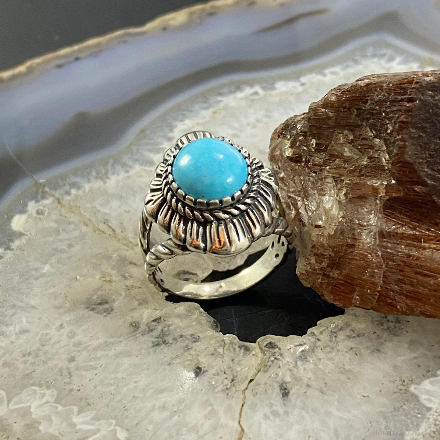 Carolyn Pollack Southwestern Style Sterling Silver Oval Turquoise Decorated Ring For Women