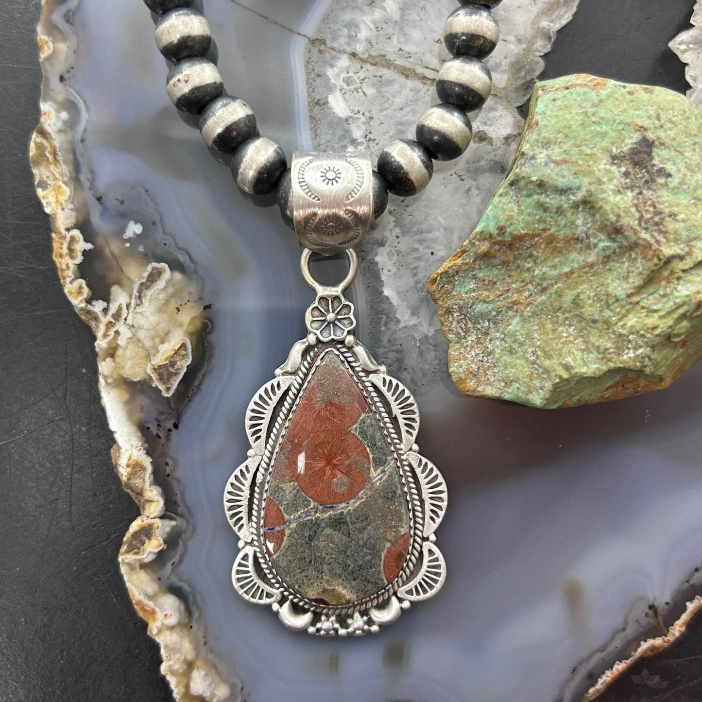 Sterling Silver Southwestern Style Teardrop Peanut Obsidian Pendant For Women