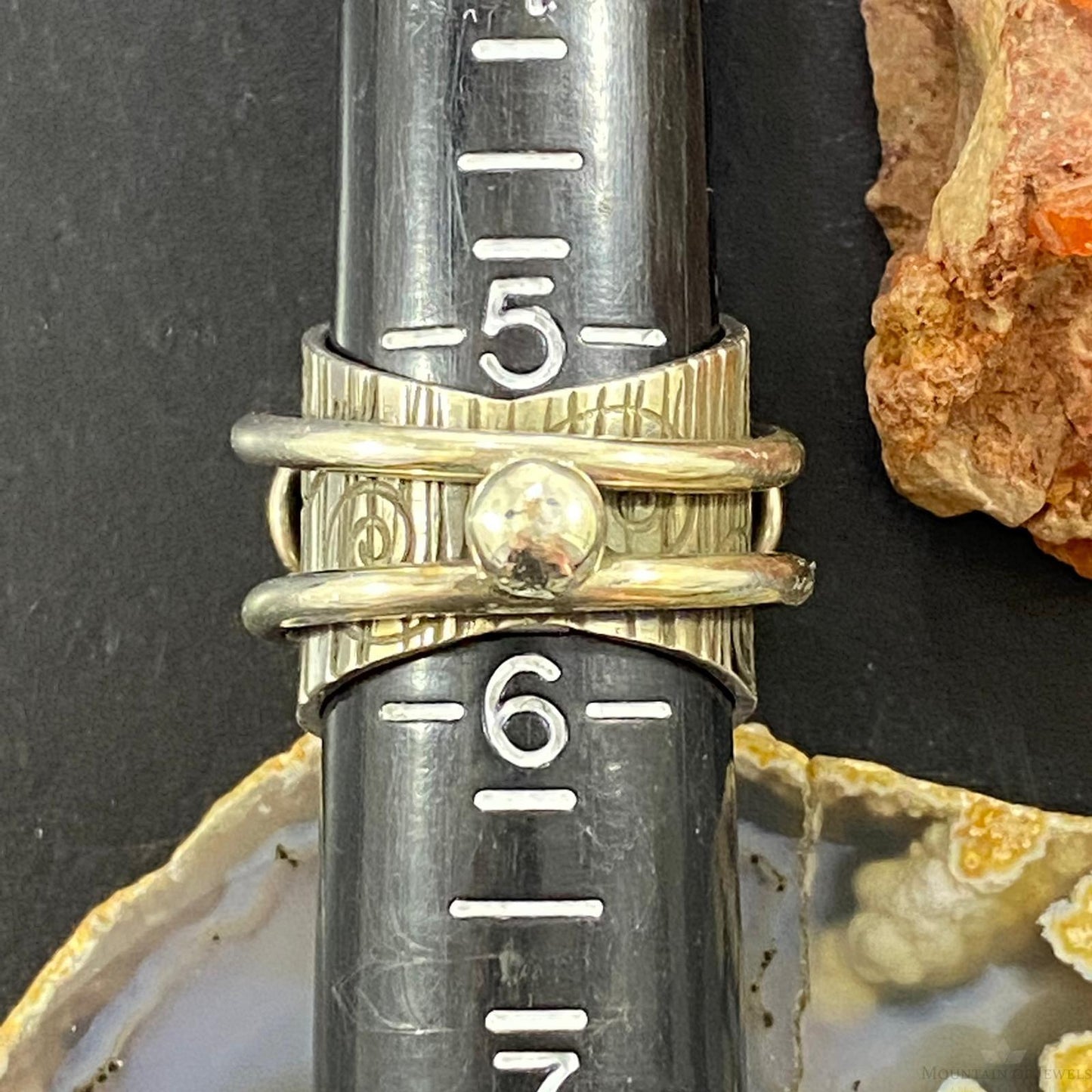 Alex Sanchez Sterling Silver Coral Unique Petroglyph Band Ring Sz 5.5 For Women