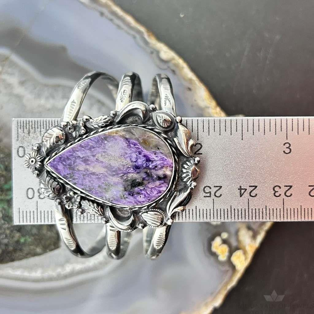 Sterling Silver Southwestern Style Teardrop Charoite Decorated Bracelet For Women
