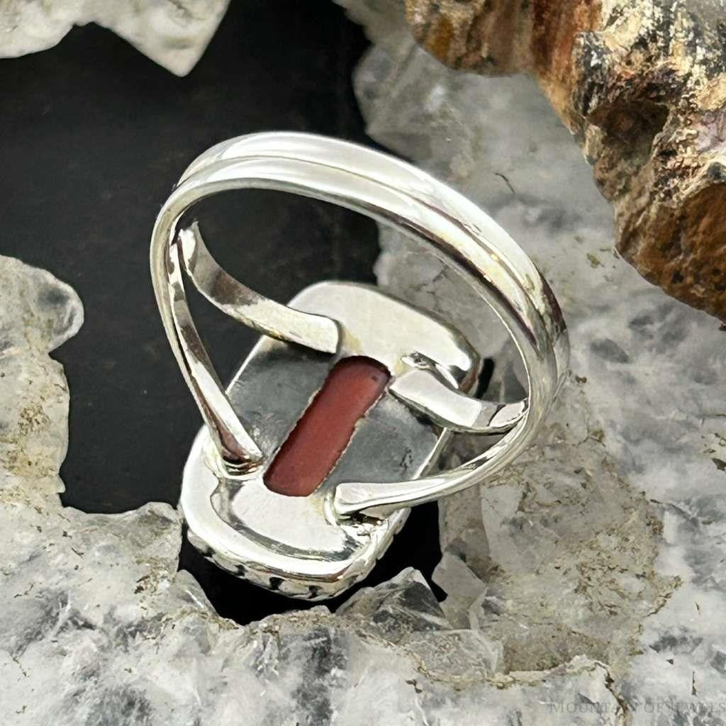 Sterling Silver Southwestern Style Coral Decorated Ring Size 7.5 For Women