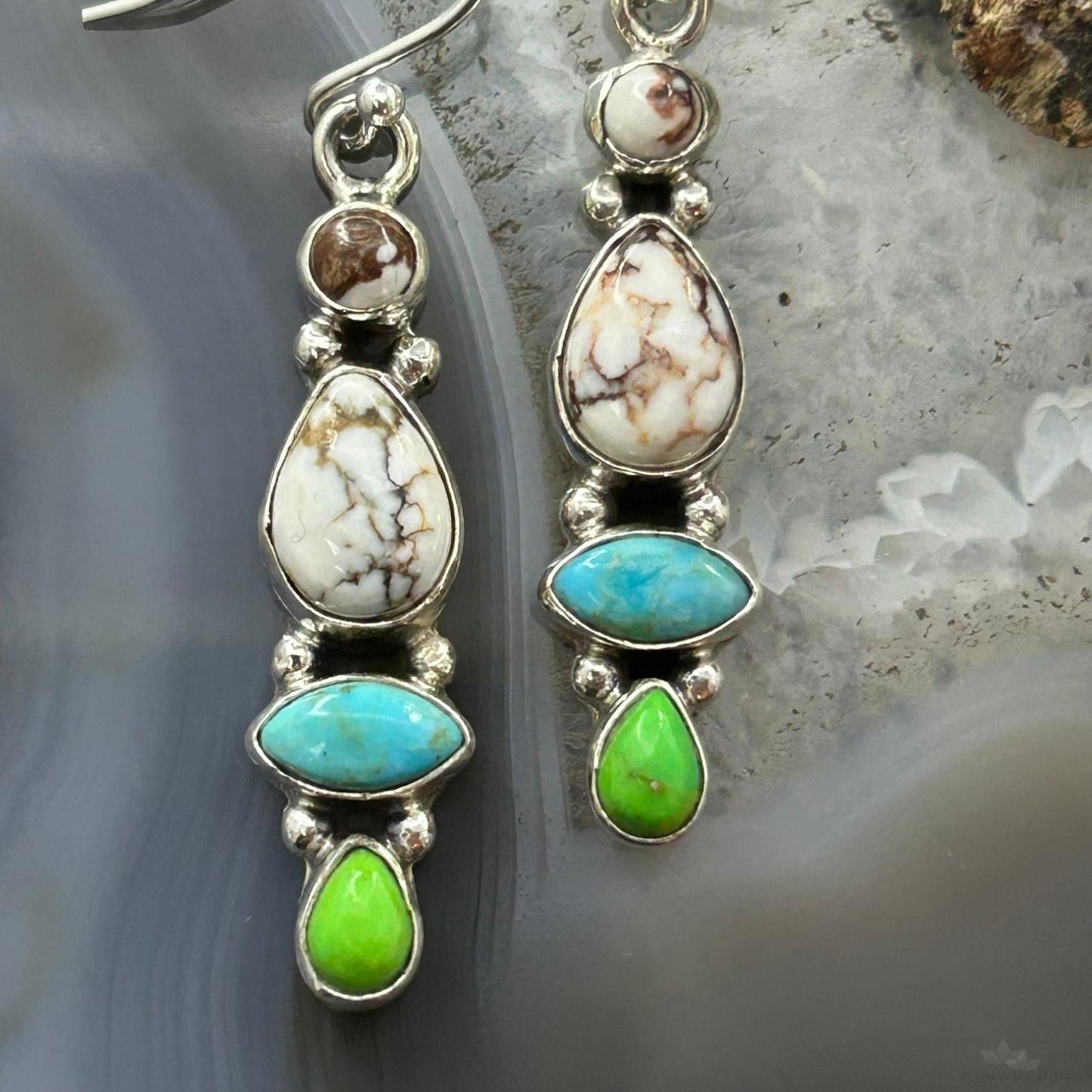 Sterling Silver Southwestern Style Multistone Dangle Earrings For Women #11