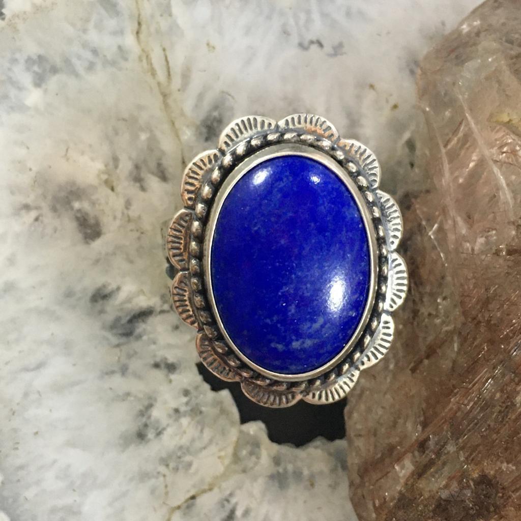 Carolyn Pollack Sterling Silver Oval Lapis Lazuli Decorated Ring For Women