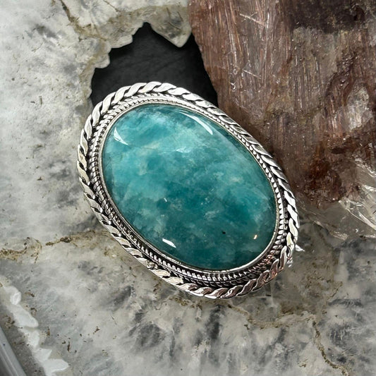 Sterling Silver Southwestern Style Oval Amazonite Ring Size 7.75 For Women