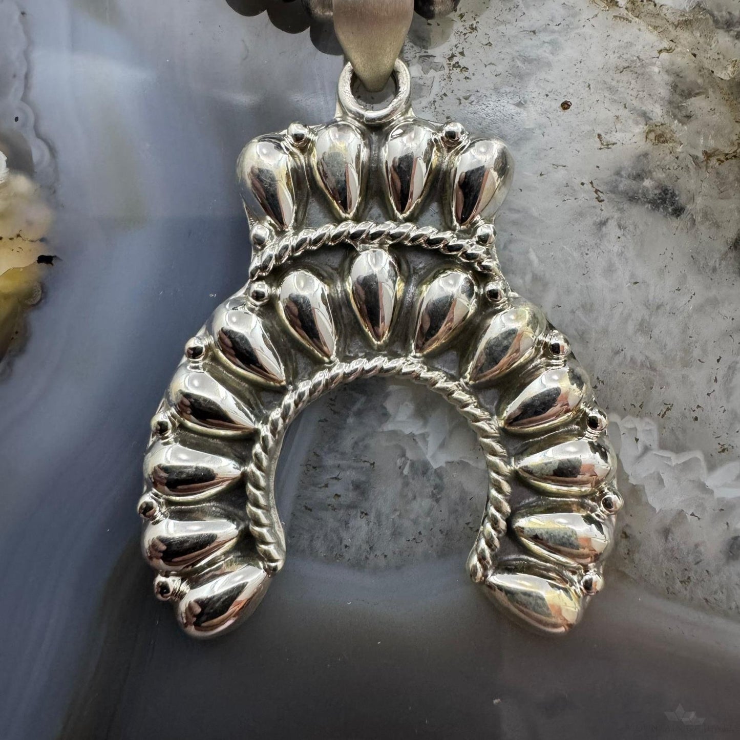 Southwestern Style Sterling Silver Decorated Cluster Naja Pendant For Women