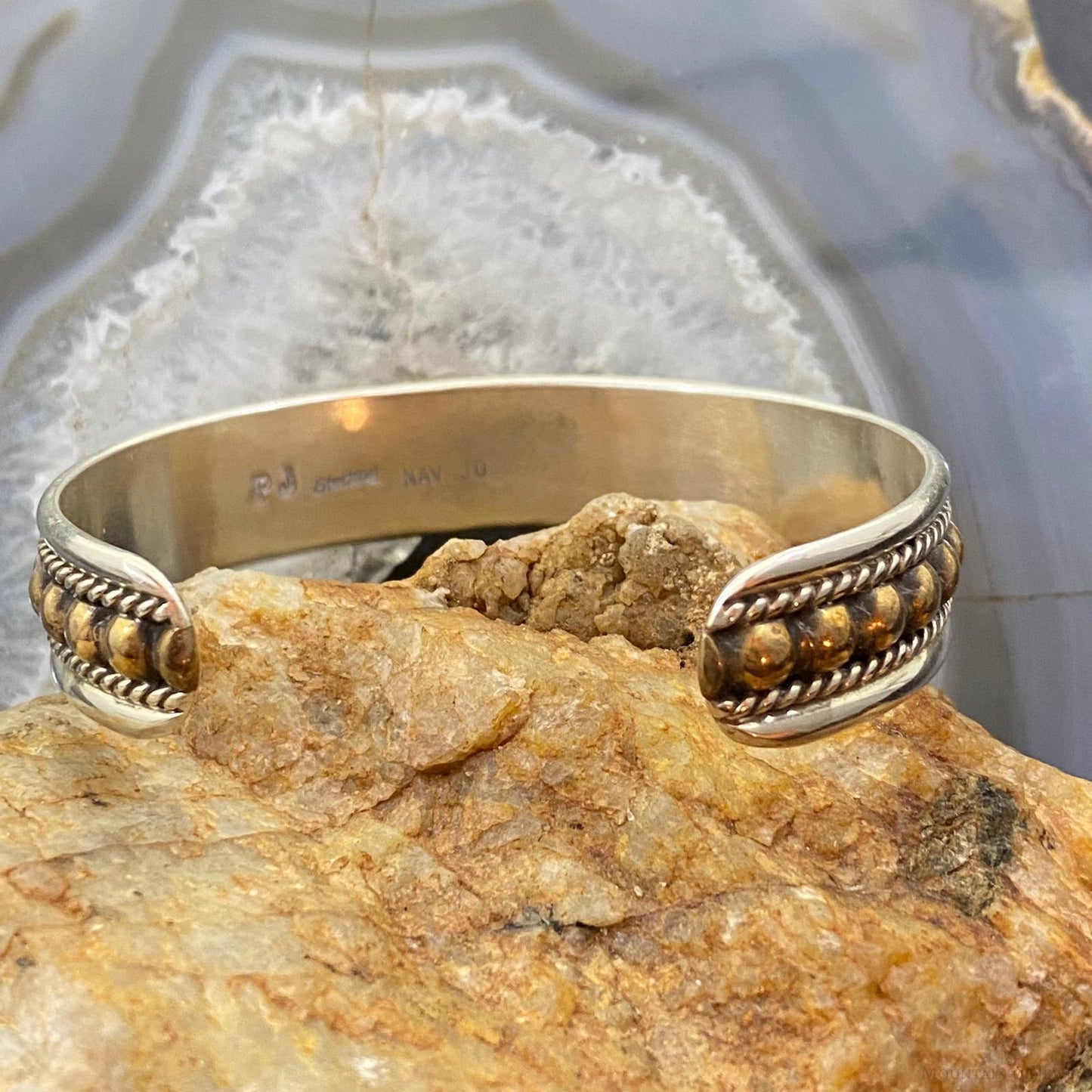 Vintage Signed Navajo Native American Sterling Uniquely Decorated Bracelet