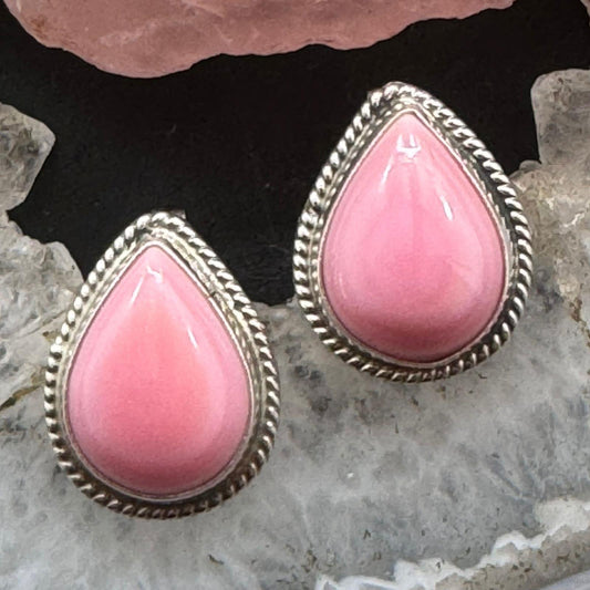 Byron Begay Sterling  Silver Teardrop Pink Conch Decorated Stud Earrings For Women