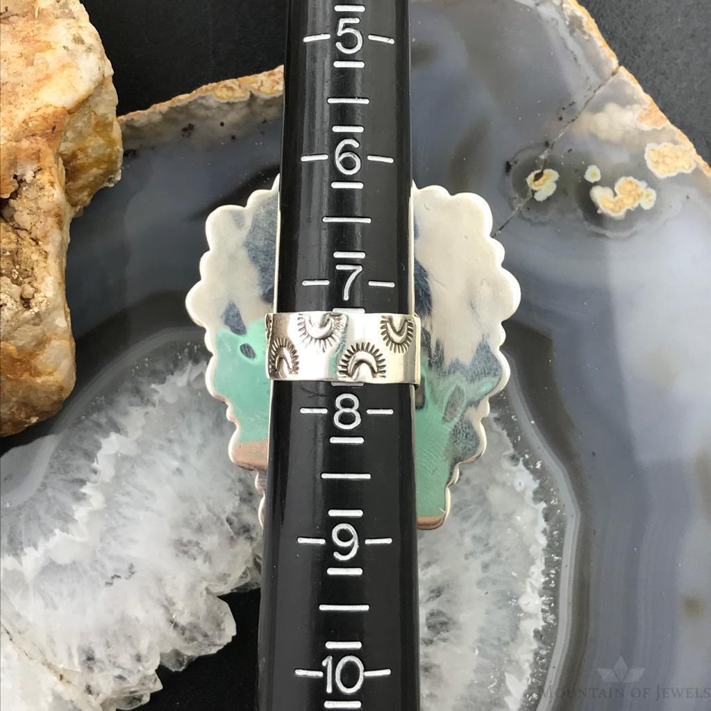 Kevin Rey Coriz Native American Sterling Silver Green Agate Ring Size 7.5 For Women