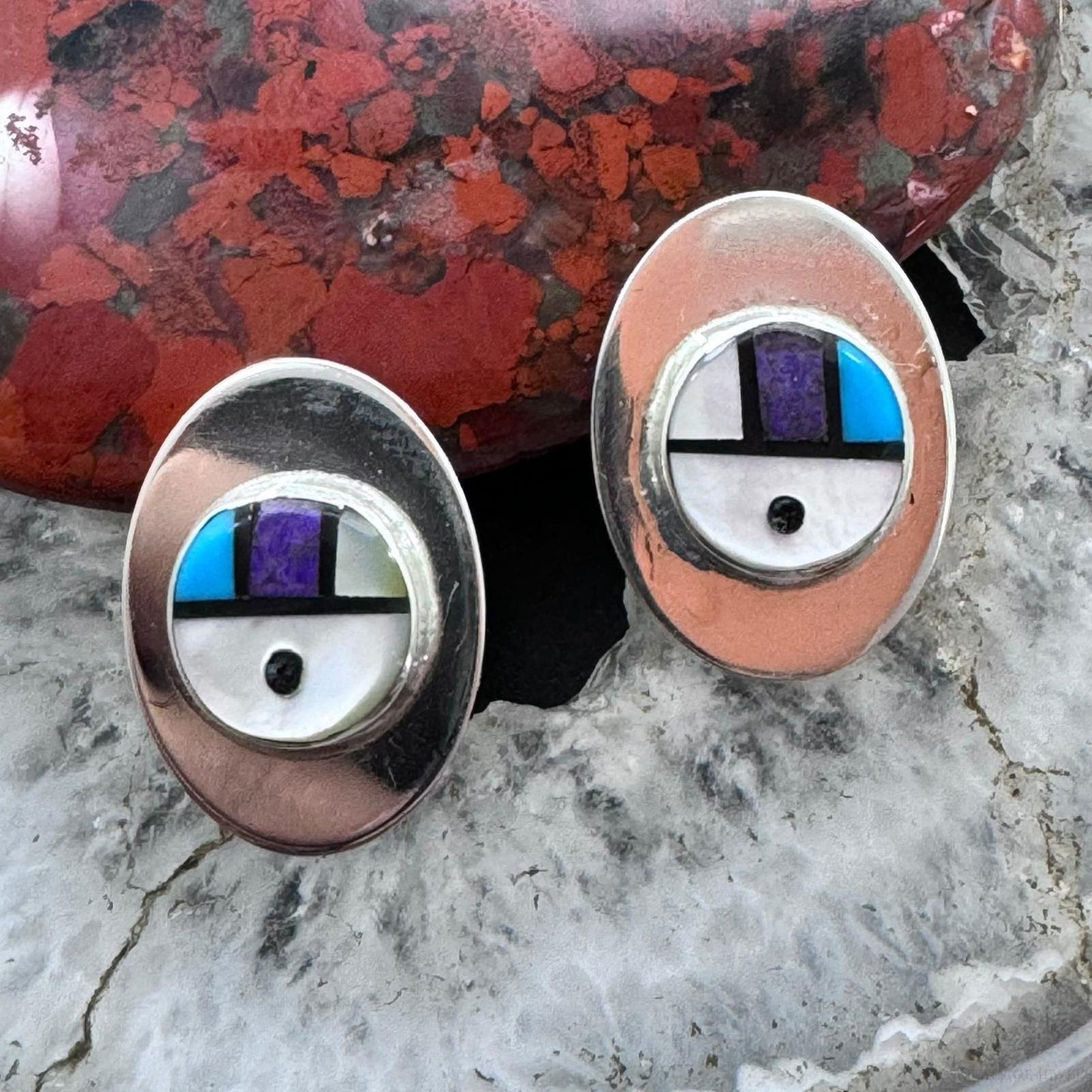 Starllie & Sheryl Edaakie Sterling Silver Multistone Inlay Sunface Stud Earrings For Women #2