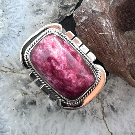 Sterling Silver Southwestern Style Rectangle Thulite Decorated Ring Size 9.5 For Women