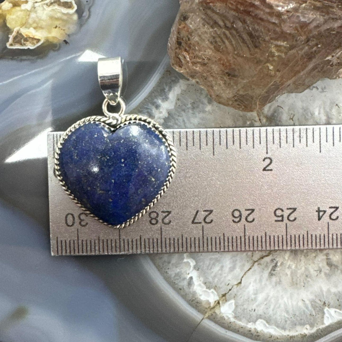 Sterling Silver Southwestern Style Lapis Heart Shape Pendant For Women