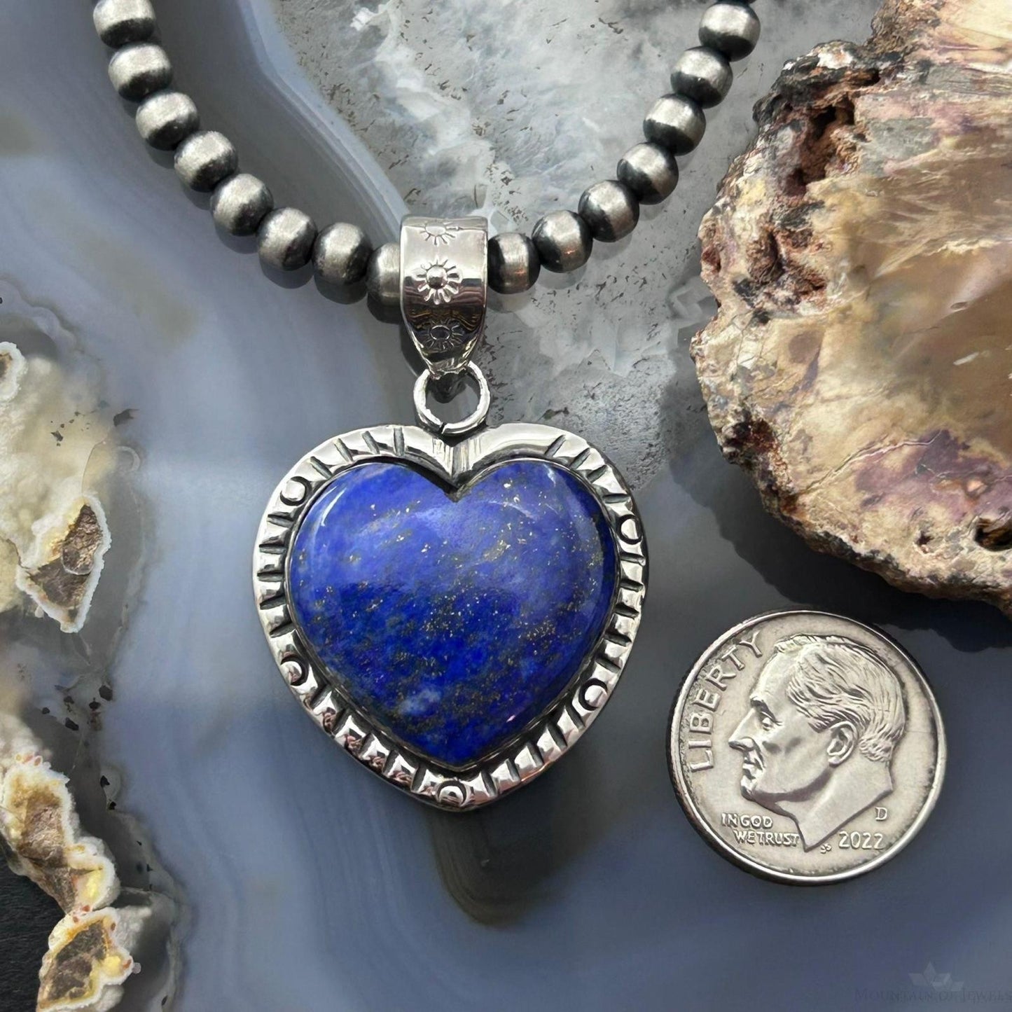 Sterling Silver Southwestern Style Lapis Heart Decorated Pendant For Women