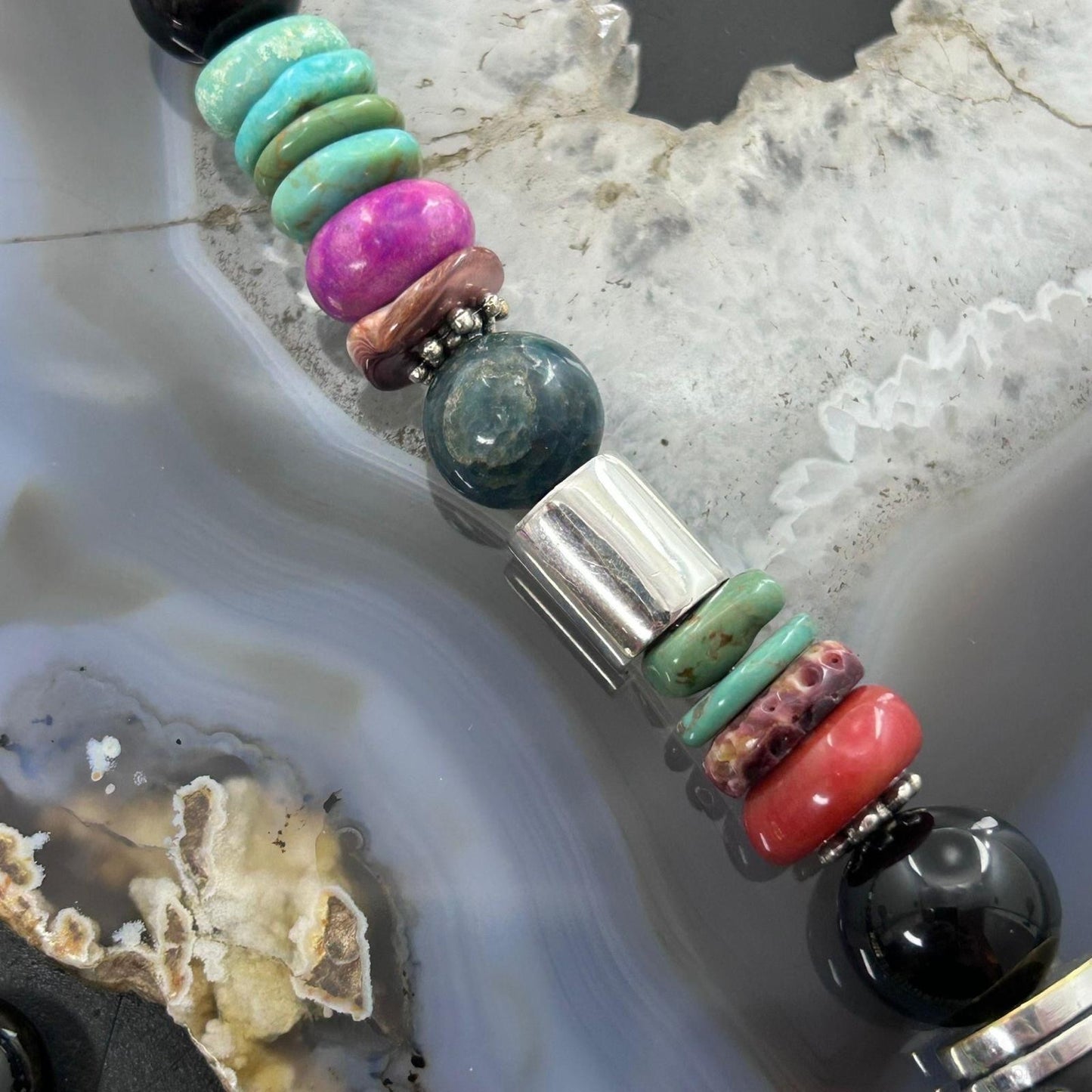 Tommy & Rosita Singer Sterling Silver Turquoise & Multistone Beads Necklace For Women