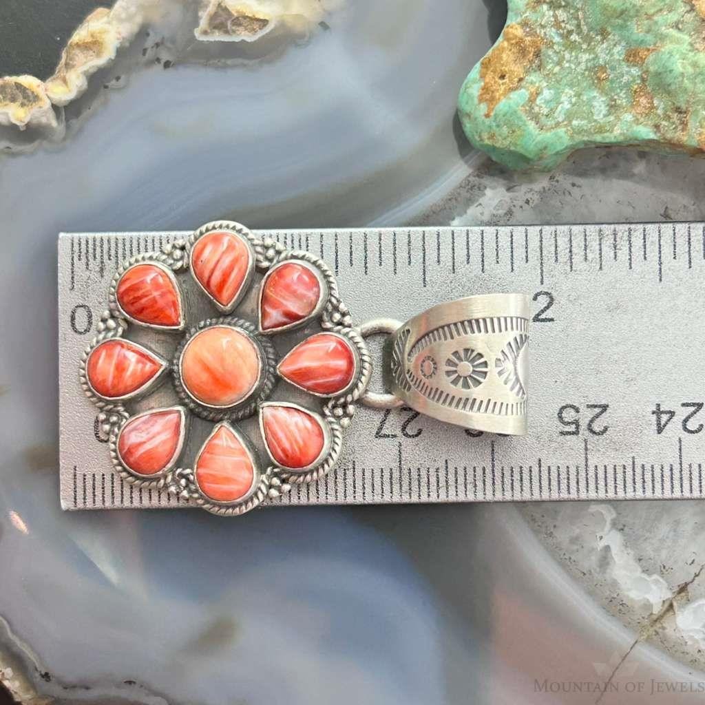 Native American Sterling Silver Orange Spiny Oyster Cluster Pendant For Women