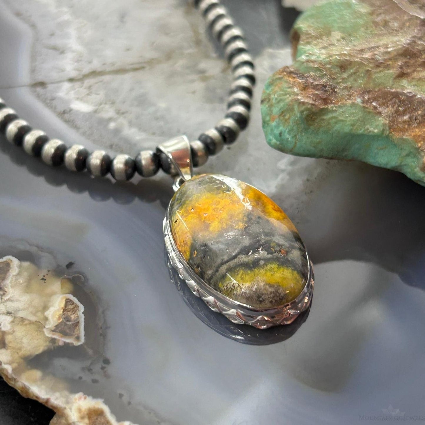 Sterling Silver Southwestern Style Oval Yellow Jasper Pendant For Women #1