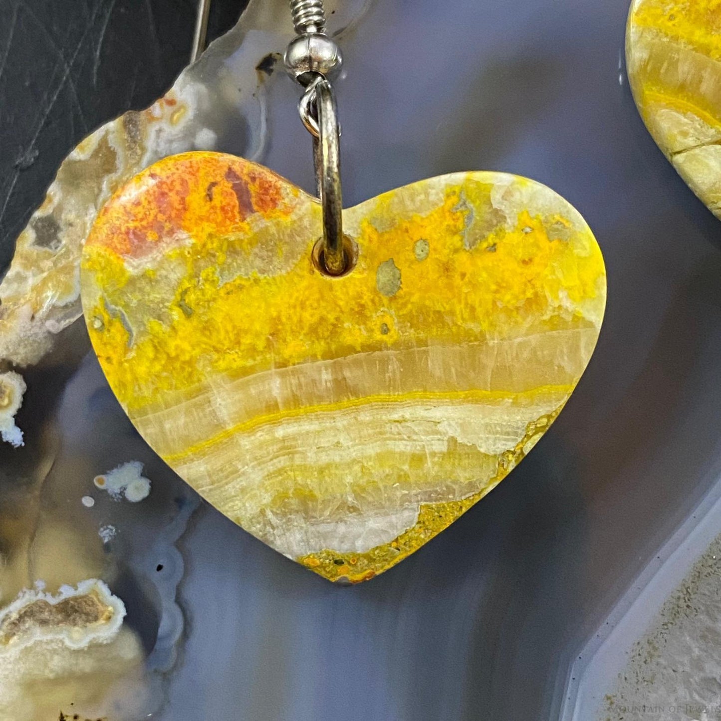 Sterling Silver Heart Shape Bumblebee Jasper Slab Dangle Earrings For Women #2