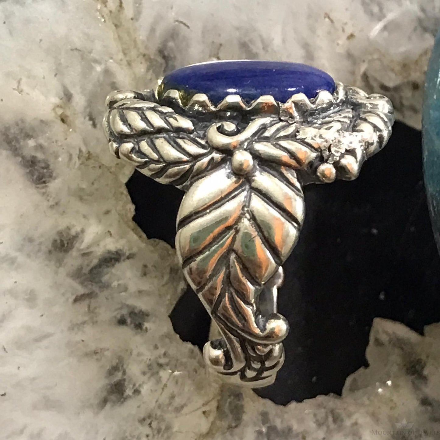 Carolyn Pollack Sterling Silver Oval Lapis Decorated Ring For Women
