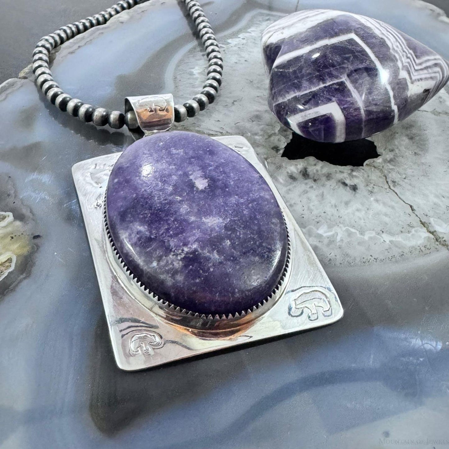 Frank Chavez Native American Sterling Silver Oval Charoite Unisex Pendant