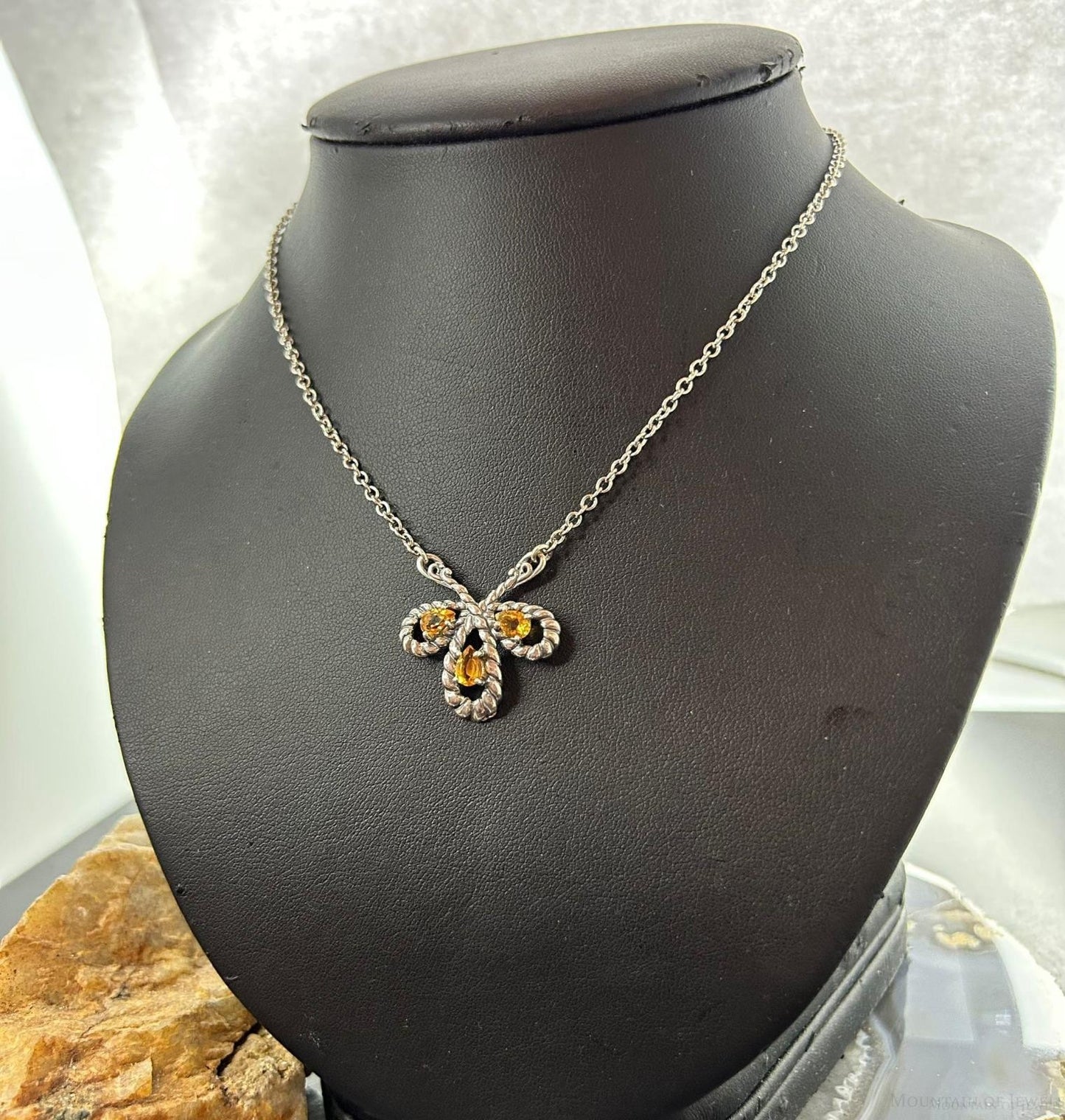 Carolyn Pollack Vintage Sterling Silver Twisted Rope w/Citrine 18"-20" Necklace For Women
