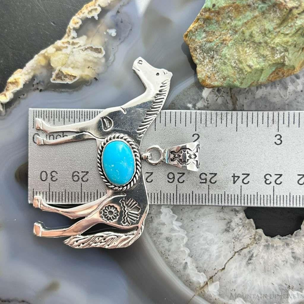 Sterling Silver Turquoise Stamped w/Indigenous Symbols Horse Unisex Pendant
