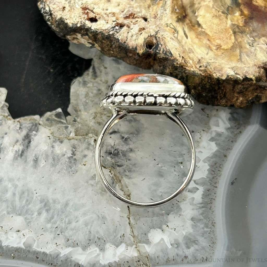 Sterling Silver Southwestern Style Square Spiny Oyster Turquoise Ring Size 6.75 For Women