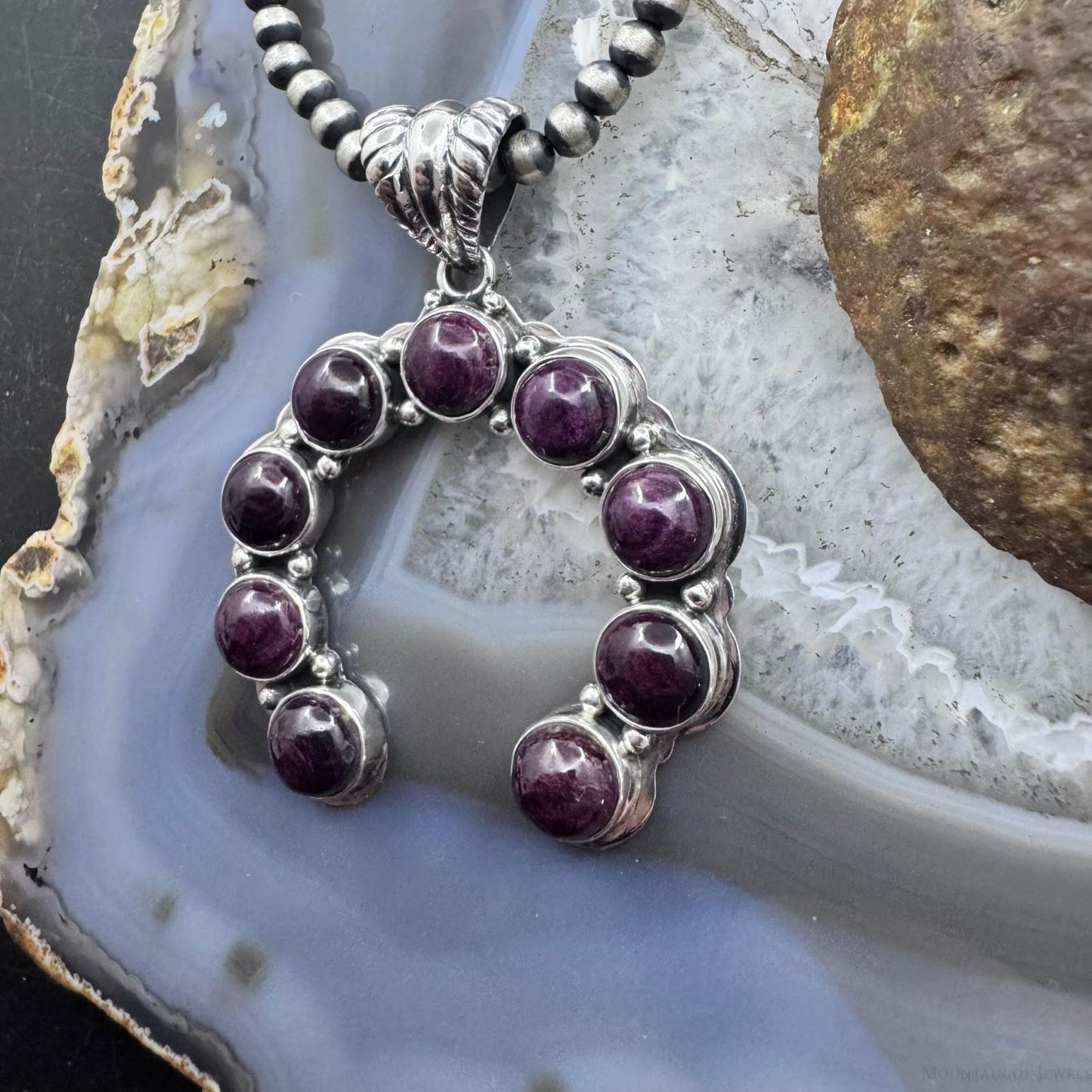 Native American Sterling Silver Rounded Purple Spiny Oyster Naja Pendant For Women