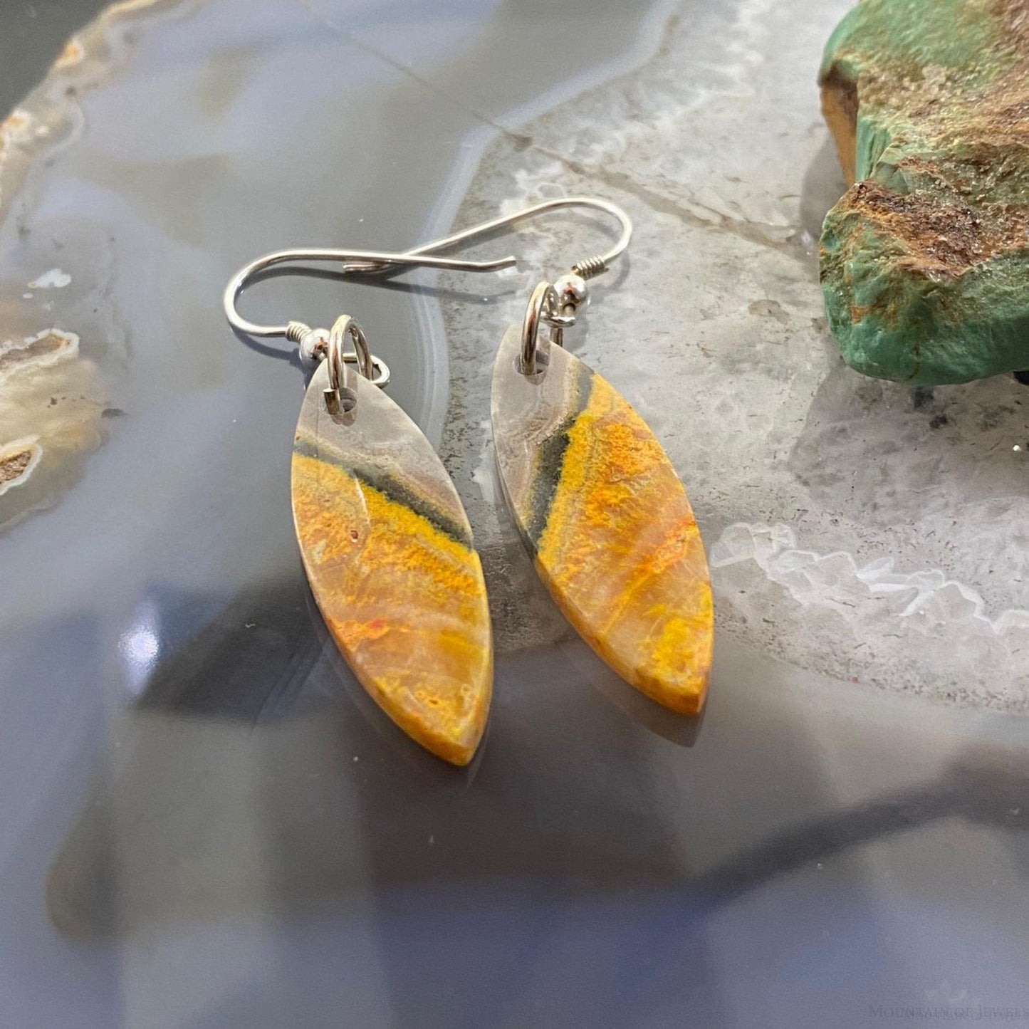 Sterling Silver Marquise Bumblebee Jasper Slab Dangle Earrings For Women #116