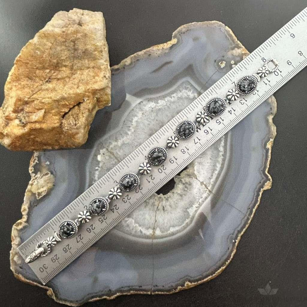 Carolyn Pollack Sterling Silver 7 Oval Snowflake Obsidian Bracelet For Women