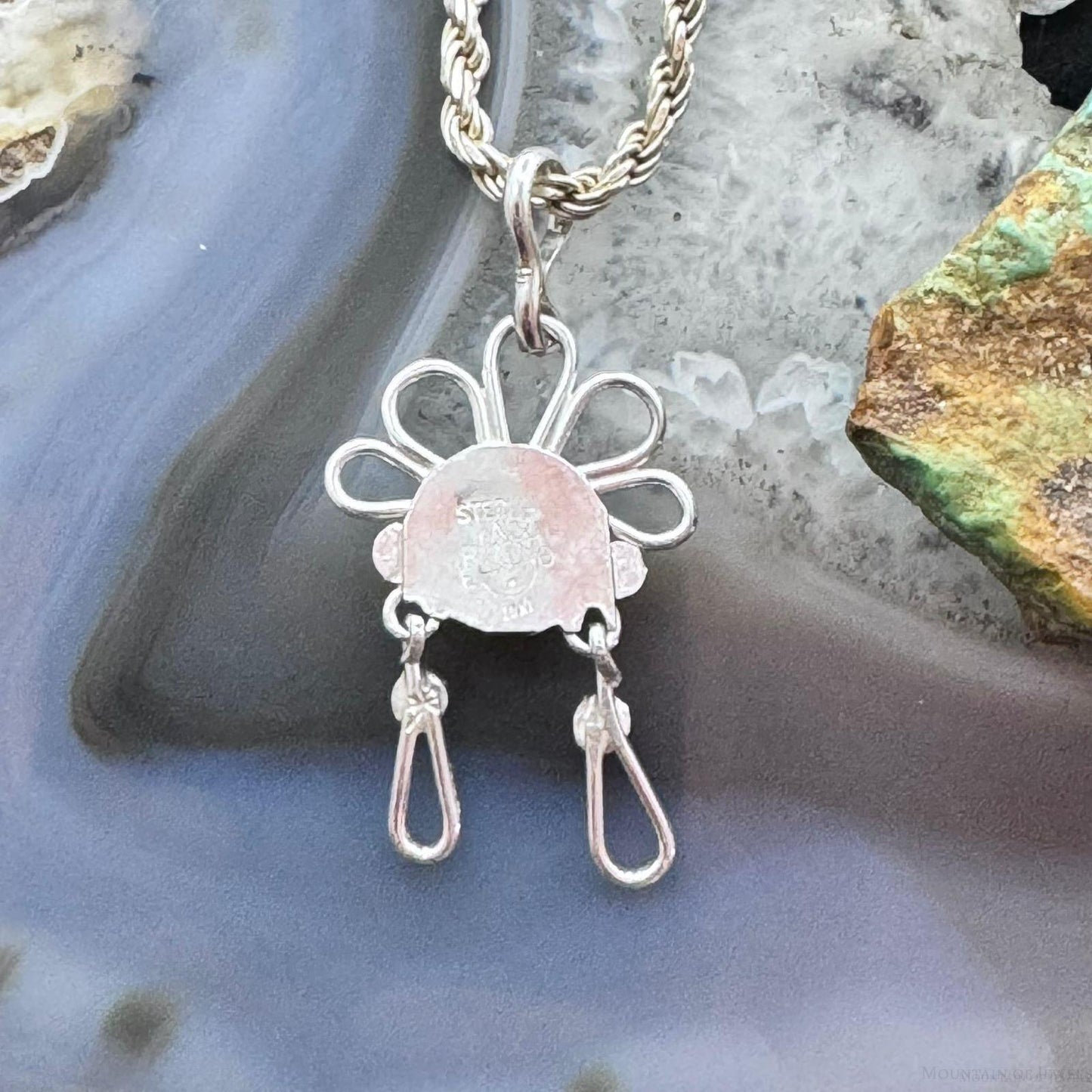 Ola Eriacho Zuni Sterling Silver Multistone Inlay Sunburst Pendant For Women