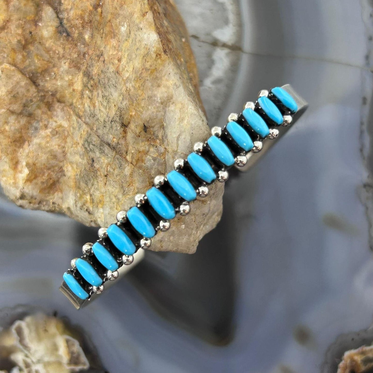 Veronica Martza Native Americn Sterling Silver Needlepoint Turquoise Bracelet For Women