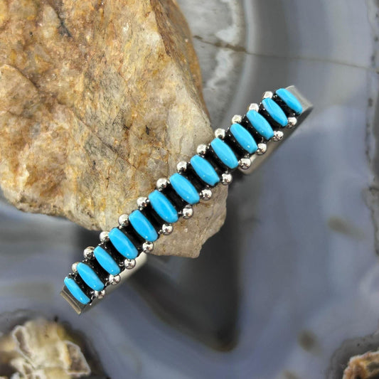 Veronica Martza Native Americn Sterling Silver Needlepoint Turquoise Bracelet For Women