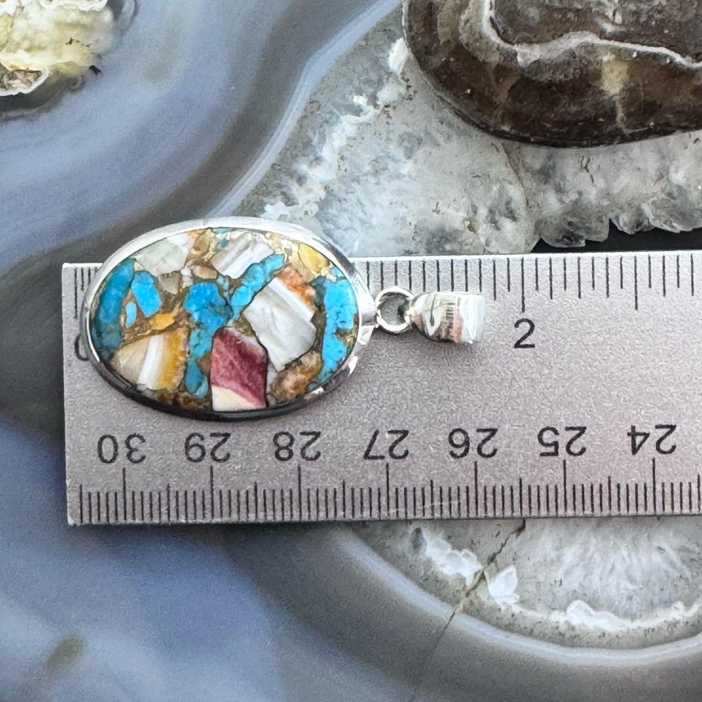Sterling Southwestern Style Copper Turquoise Spiny Oyster Pendant For Women