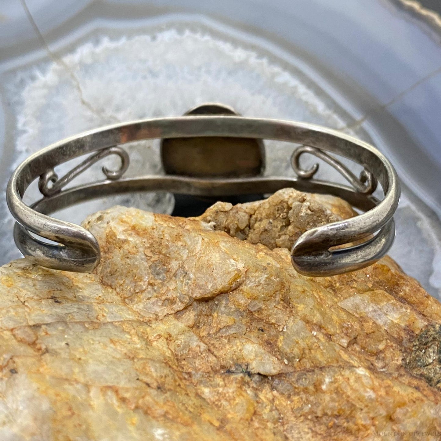 Vintage Native American Silver Oval Coral Decorated Bracelet For Women