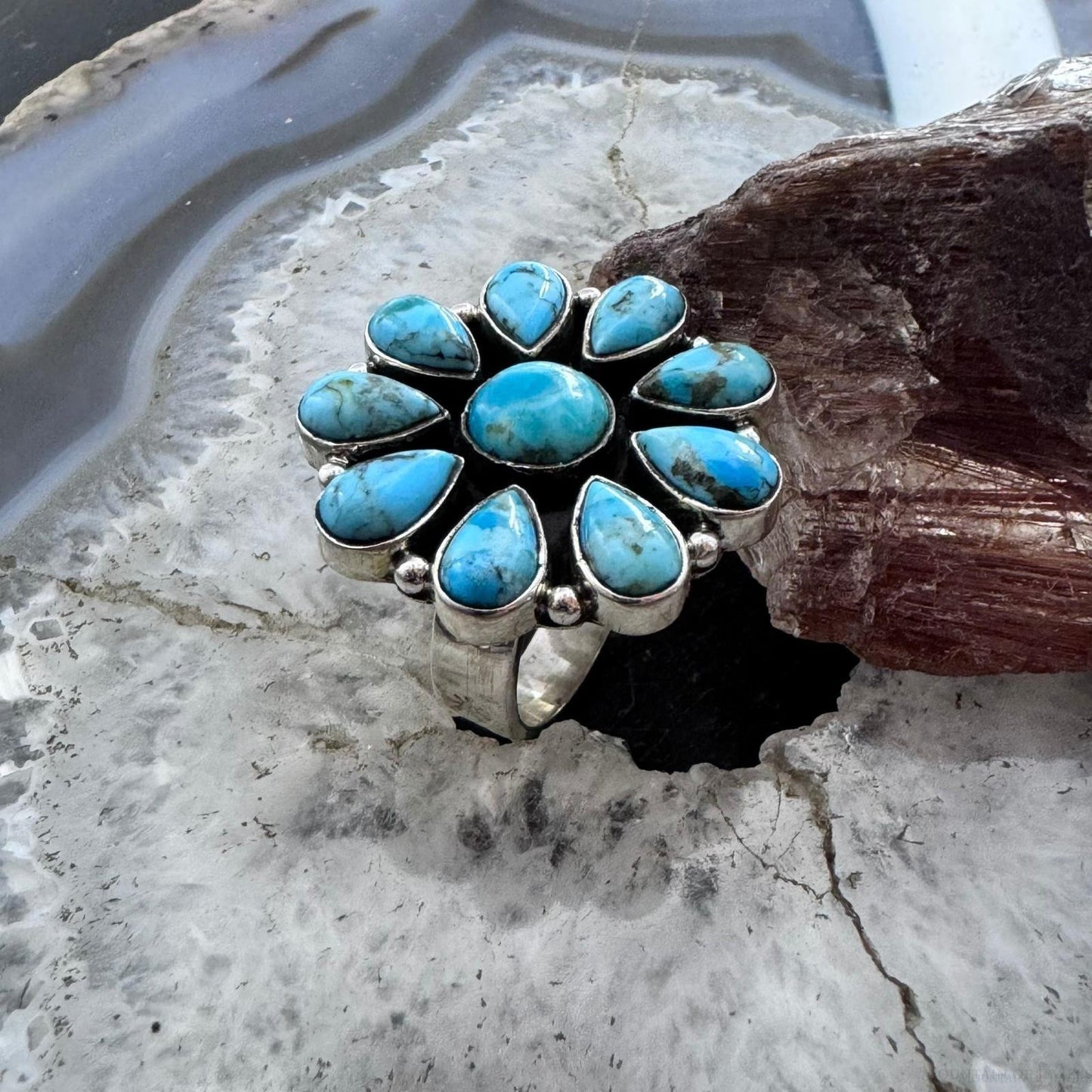 Sterling Silver Southwestern Style Composite Turquoise Cluster Ring For Women