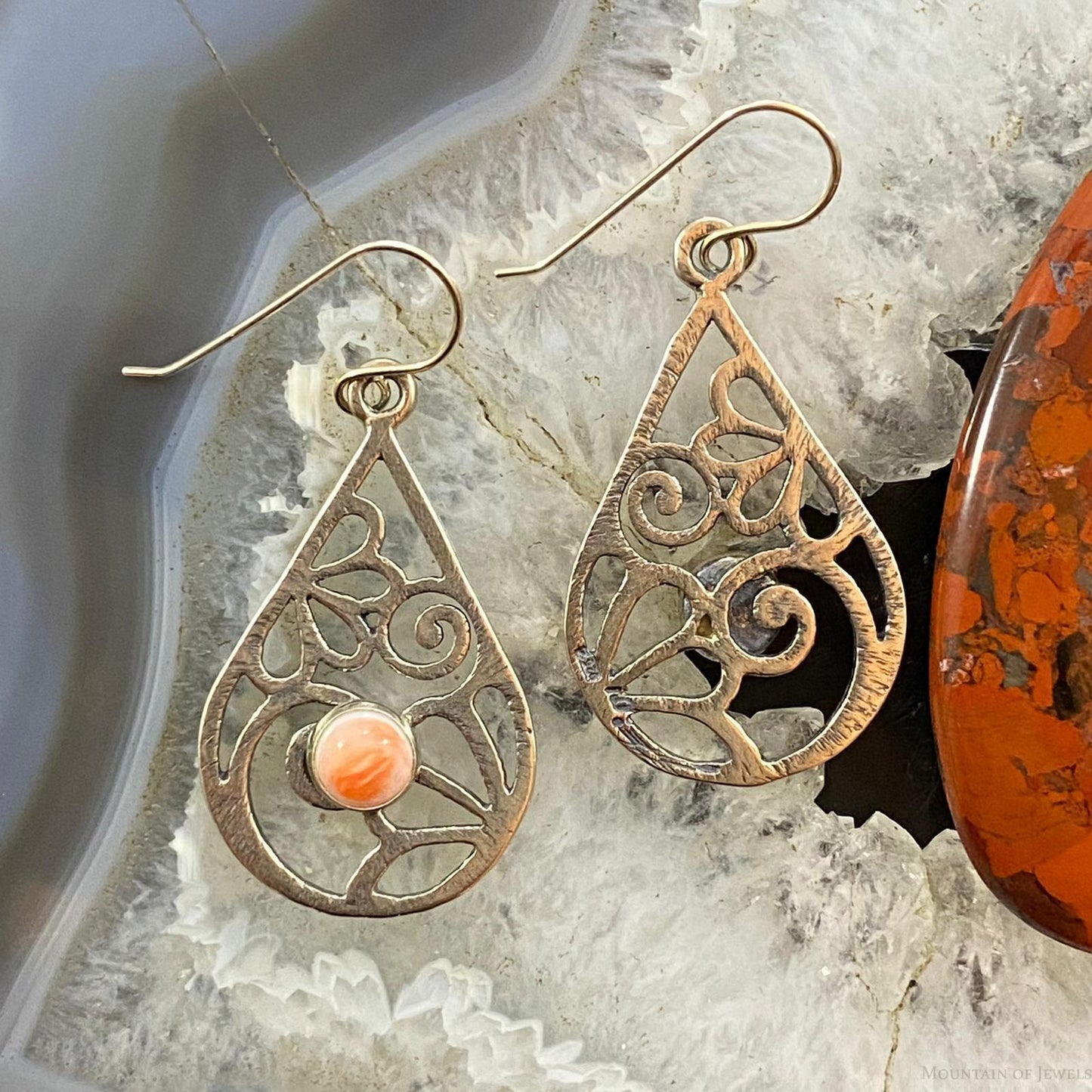 Sterling Silver Round Spiny Oyster Decorated Teardrop Fashion Dangle Earrings