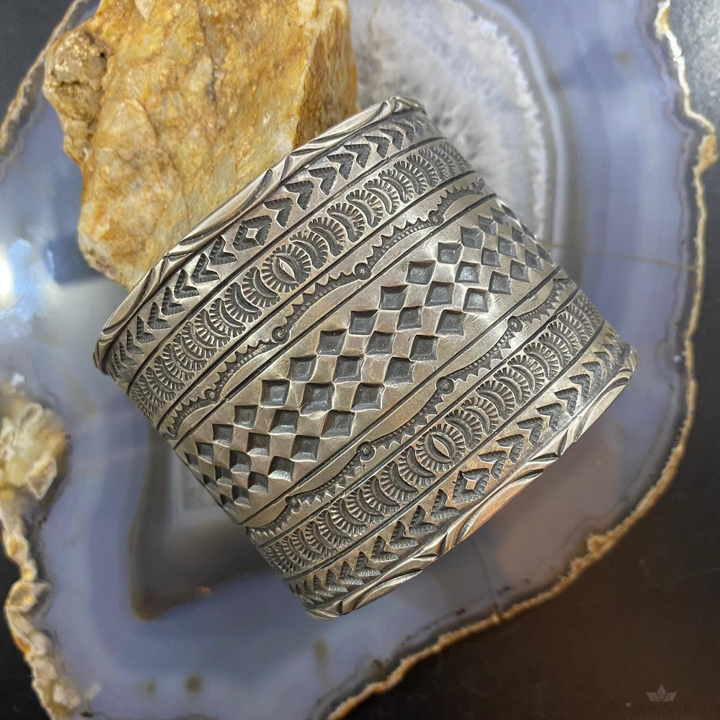 Tawney Cruz-Willie Native American Sterling Wide Stamped Bracelet For Women #4