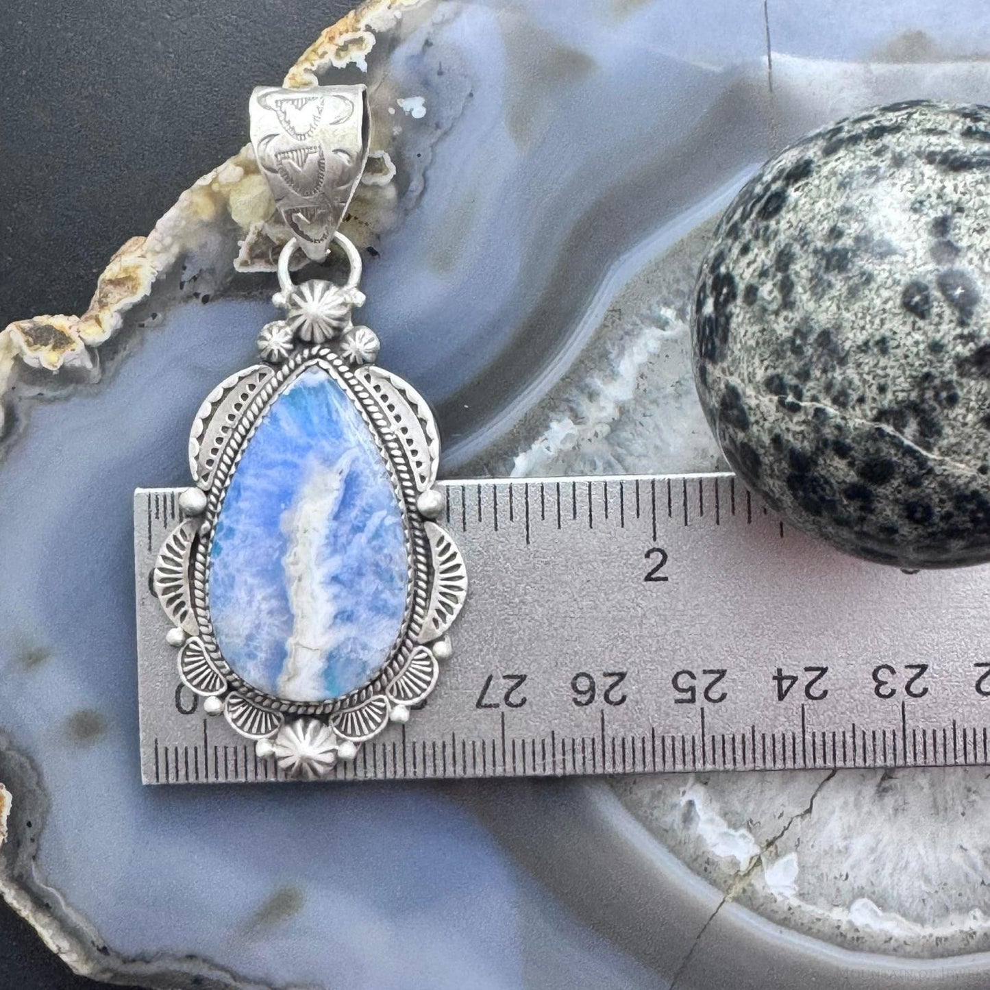 Sterling Silver Southwestern Style Teardrop Plume Doublet Agate Decorated Pendant For Women