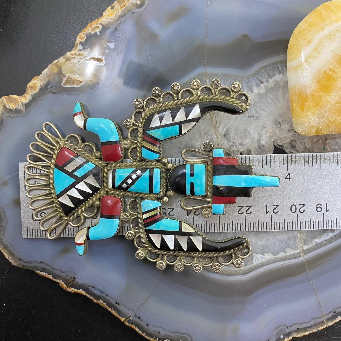 Antique Rainman Kachina Silver Native American Multi Stone Inlay Pendant