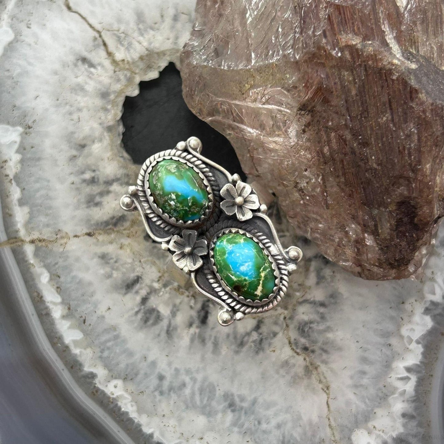 Sterling Silver Southwestern Style 2 Sonora Gold Turquoise Adjustable Ring For Women #4