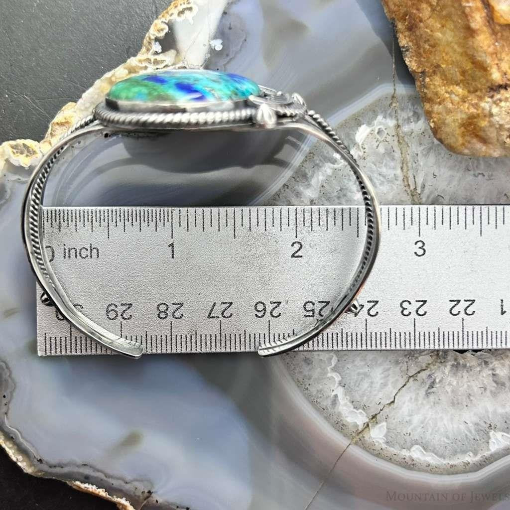 Sterling Silver Southwestern Style Large Oval Azurite Decorated Bracelet For Women