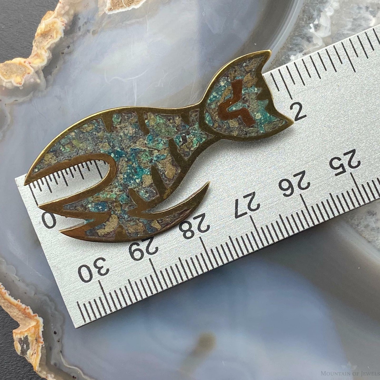 Sterling Silver Chip Inlay Cat Brooch, Made In Mexico
