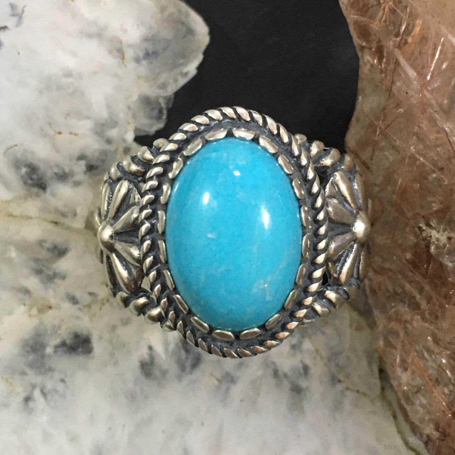 Carolyn Pollack Vintage Southwestern Style Sterling Silver Oval Turquoise Decorated Ring For Women