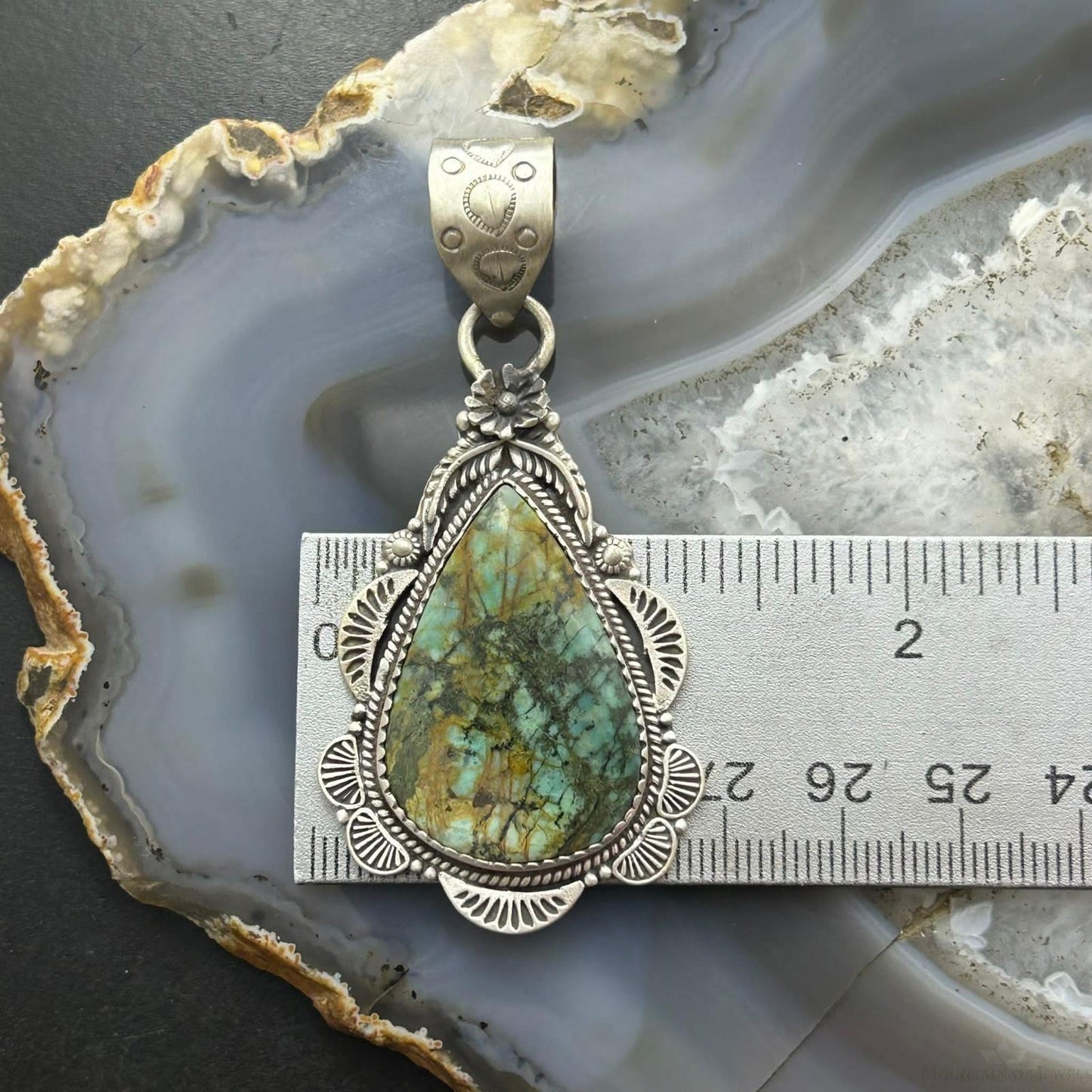 Sterling Silver Southwestern Style Teardrop Turquoise Pendant For Women