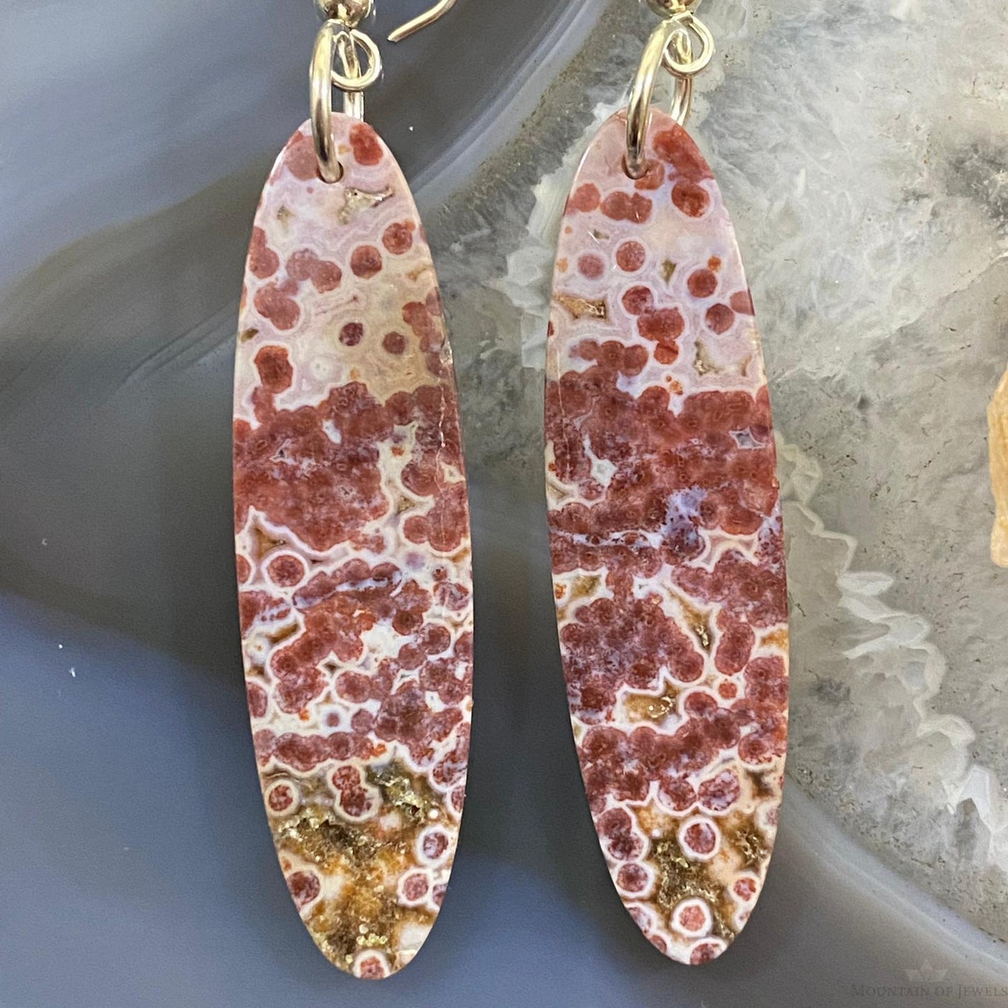 Sterling Silver Oval Red Jasper Slab Dangle Earrings For Women #087