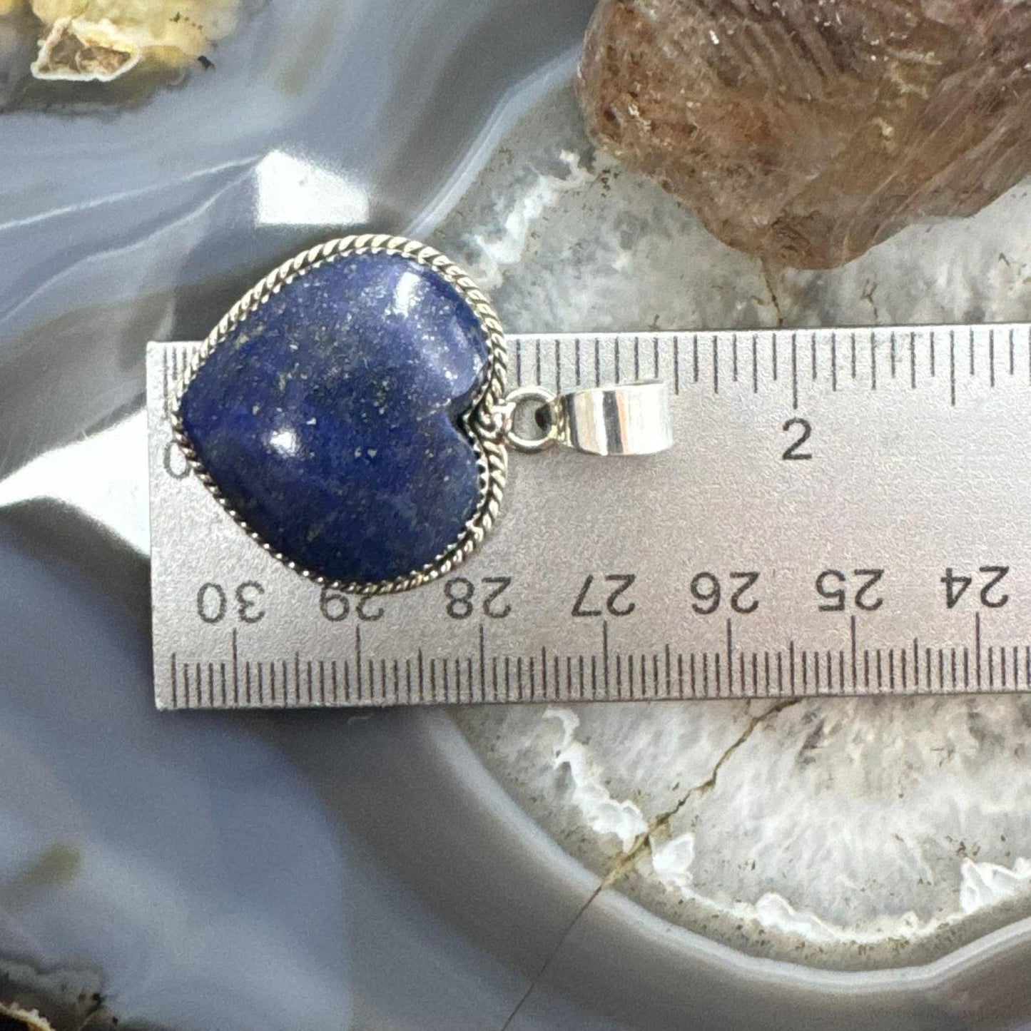 Sterling Silver Southwestern Style Lapis Heart Shape Pendant For Women
