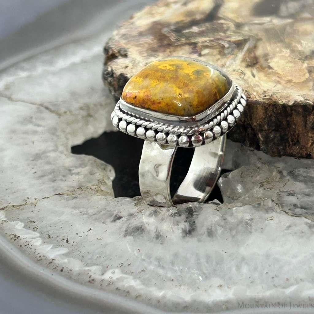 Sterling Silver Southwestern Style Square Yellow Jasper Decorated Ring Size 7.5 For Women