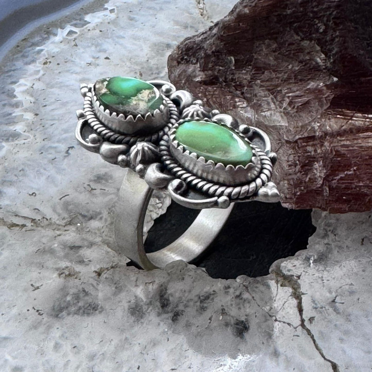 Sterling Silver Southwestern Style 2 Sonora Gold Turquoise Decorated Adjustable Ring For Women