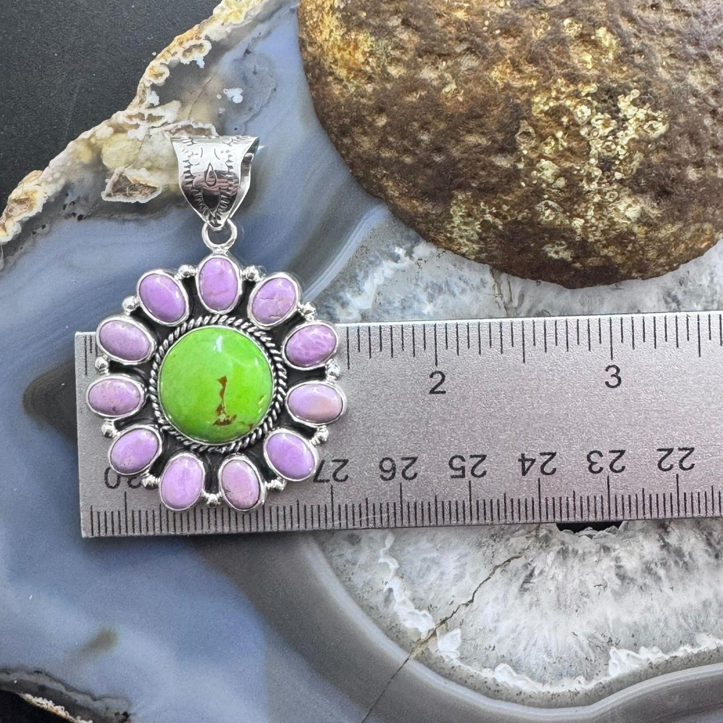Native American Sterling Silver Green Turquoise w/Phosphosiderite Pendant For Women