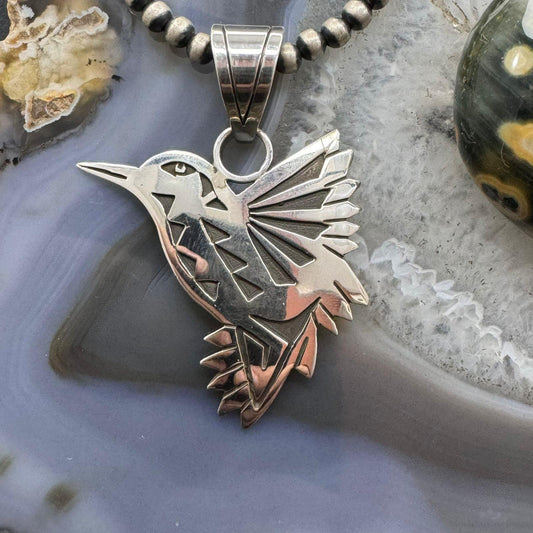 Native American Sterling Silver Overlay Hummingbird Unisex Pendant